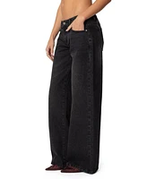 Edikted Womens Vyxen Vintage Washed Low Rise Jeans