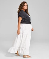 And Now This Plus Size Cotton Embroidered Lace-Trim Maxi Skirt, Exclusively at Macy's
