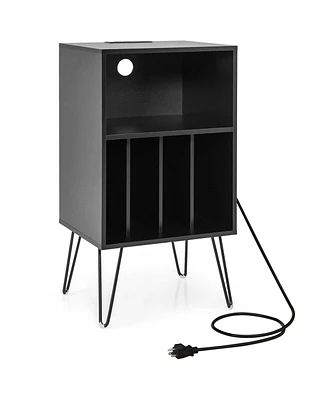 Gouun Record Player Stand with Charging Station for Living Room Bedroom