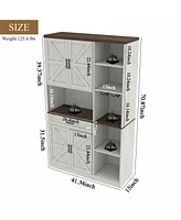 70.87'' Multifunctional Farmhouse Kitchen Pantry Sideboard with Cabinet and Drawer, Kitchen Buffet with Hutch and Glass Holder, Microwave Stand with C