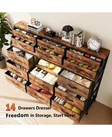 TrailBlaze Dresser for Bedroom with Power Outlets and Led Lights, 55" W Dresser with 14 Drawers Dresser Fabric Dressers & Chests of Drawers with