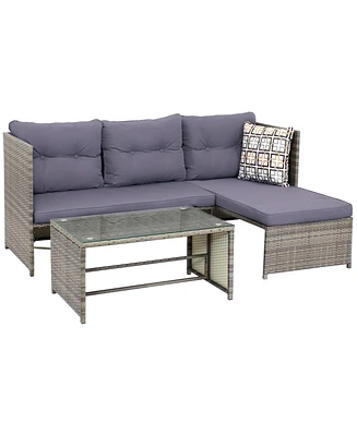 Outdoor Rattan Longford Patio Conversation Set with Chaise Lounge Sectional Sofa, Seat Cushions, and Coffee Table - Charcoal - 2pc