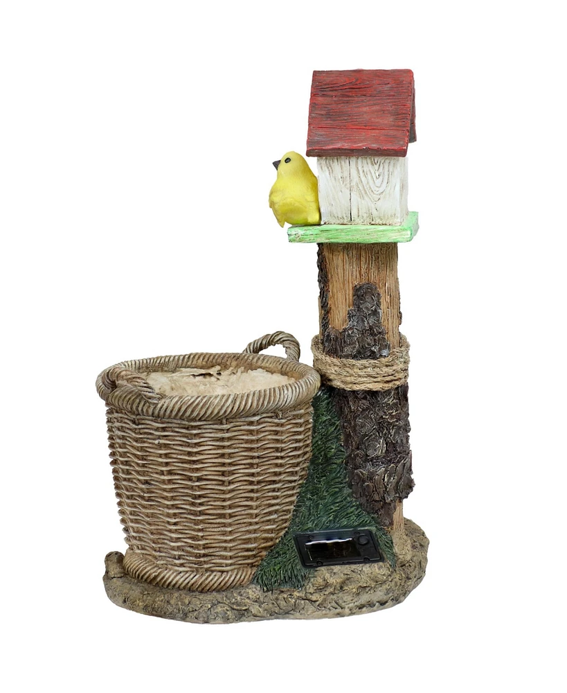 Polyresin Bird House Planter Statue with Solar Led Lighted Birds - 17.25"