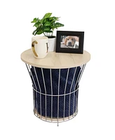 Indoor Steel Wire Pedestal End Table with Mdf Pull-Open Tabletop - 17.25” H - Cream