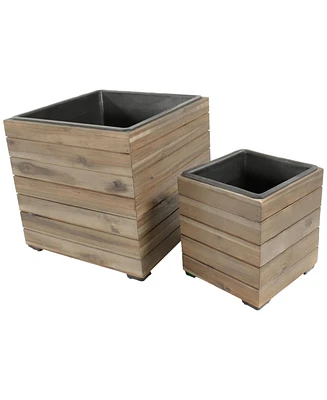 Indoor/Outdoor Square Acacia Wood Planter Box with Plastic Liner - 2pk