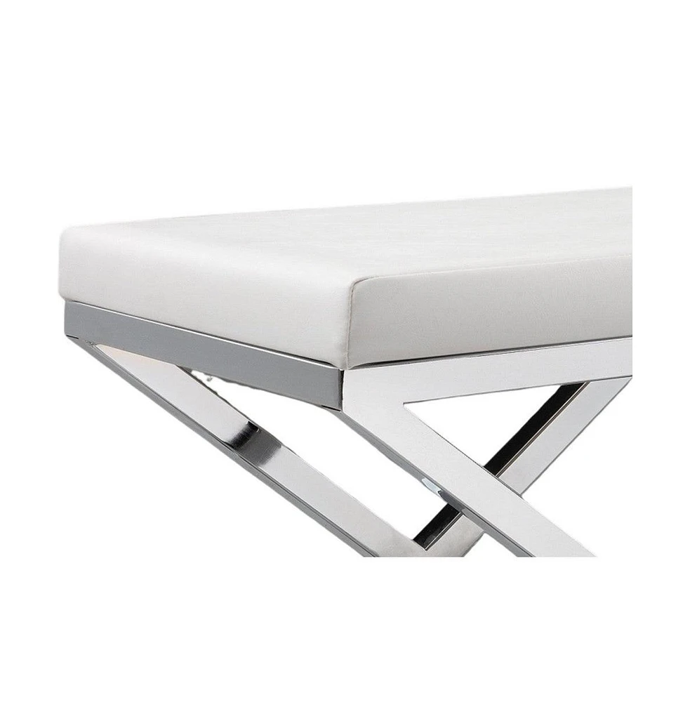 Slickblue Padded Seat Stool with White Faux Leather and Crossed Chrome Legs for Modern Chic Decor