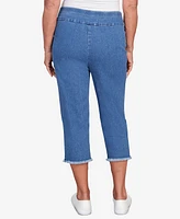 Alfred Dunner Women's Classic Denim Fringe Capri Pant