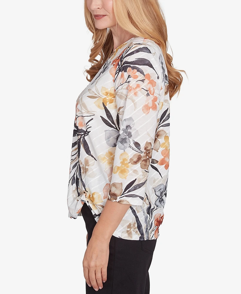 Alfred Dunner Women's Classic Watercolor Floral Crewneck Top