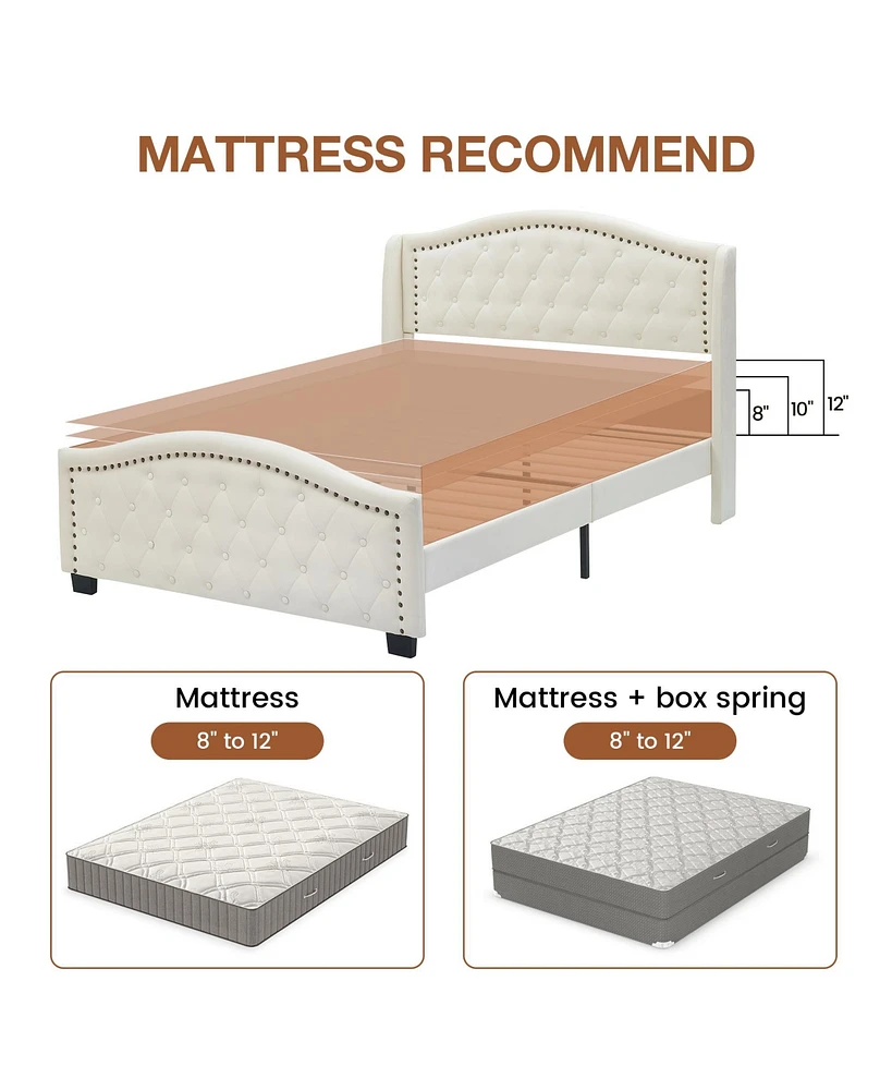 gaomon King Size Bed Upholstered Platform Bed Frame with Tall Headboard 47.2"