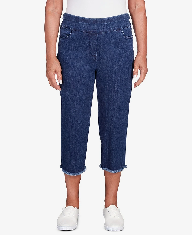 Alfred Dunner Petite Classics Black Denim Fringe Capri Pants