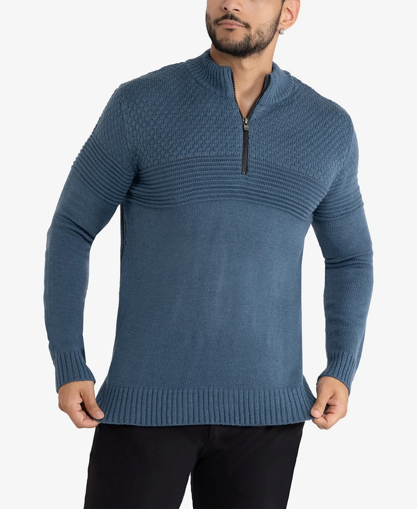 X-Ray Men's Mock Neck Texture Quarter Zip Knitted Sweater
