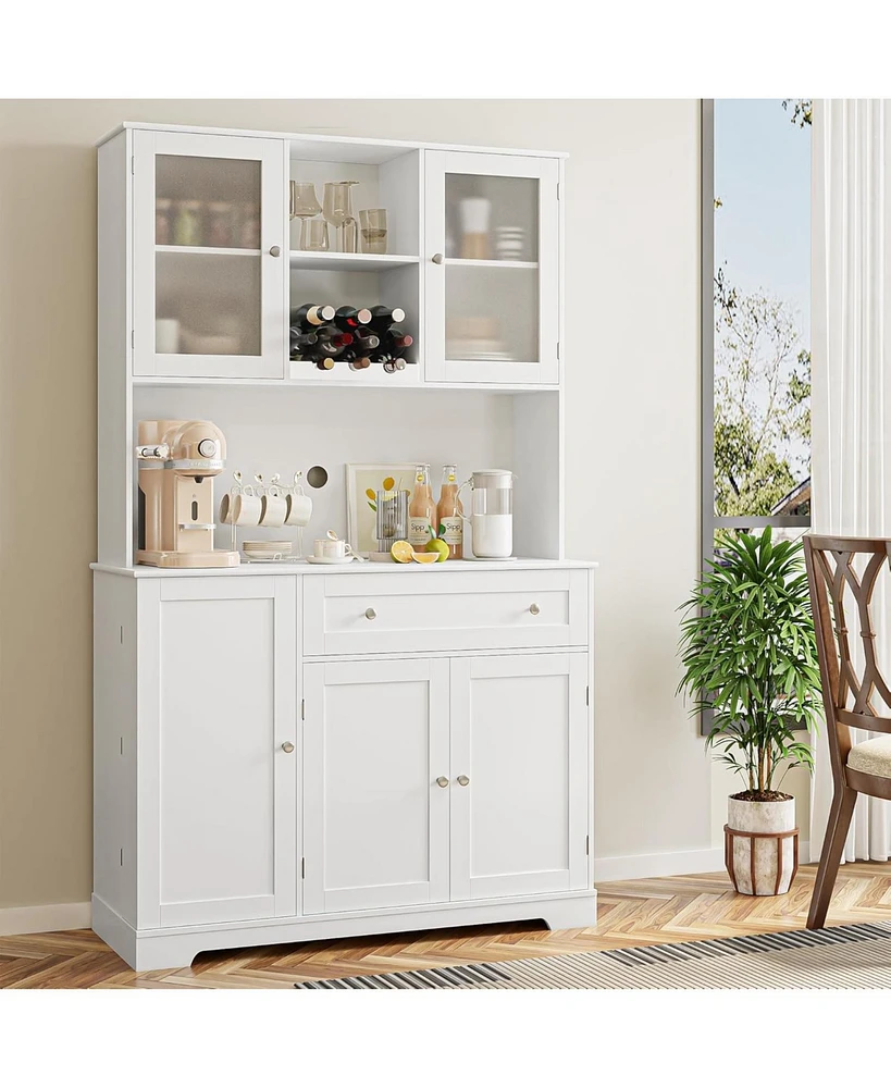 gaomon Kitchen Pantry Storage Cabinet, Modern Buffet Cabinet with Hutch, Tall Kitchen Hutch Cabinet with Microwave Stand, Food Pantry Cabinet with Doo