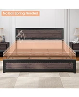 gaomon Queen Size Bed Frame with Headboard, Industrial Platform Bed Frame with Charging Station, No Box Spring Required, Easy to Assemble, Wooden Matt