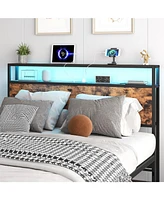 gaomon Full Size Headboard, Headboard with 2 Outlets, Led Lights and Usb Ports, Adjustable Height, Storage Rack, Sturdy and Stable, Easy Assembly, Rus