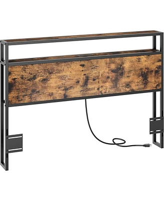 gaomon Full Size Headboard, Headboard with 2 Outlets, Led Lights and Usb Ports, Adjustable Height, Storage Rack, Sturdy and Stable, Easy Assembly, Rus