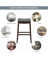 Gymax Set of 2 Nailhead Saddle Bar Stools 29'' Pub Chairs with Rubber Wood Legs