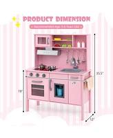 Kids Kitchen Playset Wooden Pretend Play Chef Toy with Microwave & Accessories