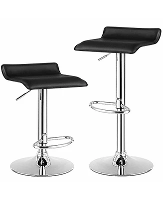 Gymax Set of 2 Pu Leather Swivel Bar Stool Adjustable Kitchen Counter Chairs White