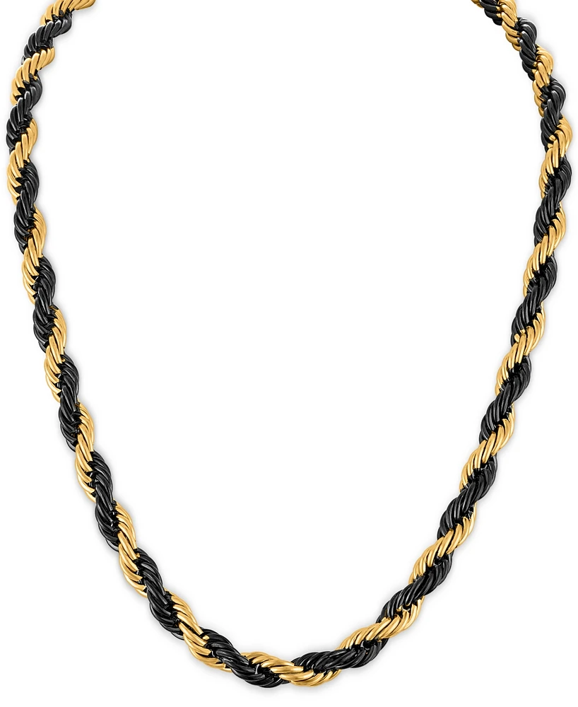 Esquire Men's Jewelry Intertwined Rope Link 22" Chain Necklace in Black & Gold-Tone Ion-Plated Stainless Steel, Exclusively at Macy's