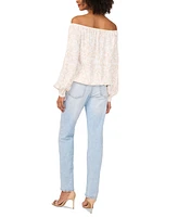 Vince Camuto Women's Printed Off-The-Shoulder Long-Sleeve Tie-Front Blouse