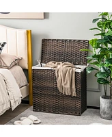 110L 3-Section Laundry Hamper w/Lid&Handle Pe Rattan Clothes Hamper w/Liner Bag