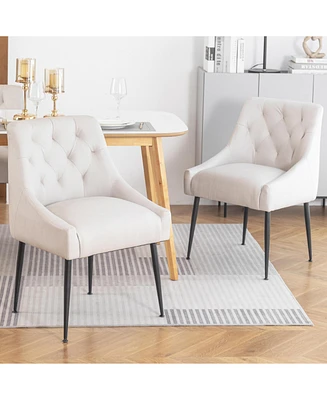 Dyhome Modern Dining Chairs Set of 2, Mid Century Kitchen Dining Chairs with 5.12” Cushions and Metal Legs, Upholstered Dining Chairs with Back