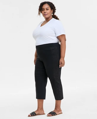 Jm Collection Plus Side Lace Trim Capri Pants, Exclusively at Macy's