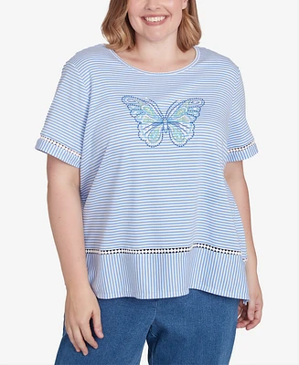 Alfred Dunner Plus Size Classic Striped Butterfly Short Sleeves Top