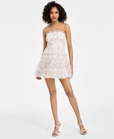 Seni & Cade Juniors' Floral Print Strapless Fit Flare Dress