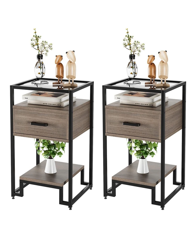 Nightstand Set of 2, Bed Side Table with Drawer, End Table for Bedroom, Living Room and Dorm, Easy Assembly