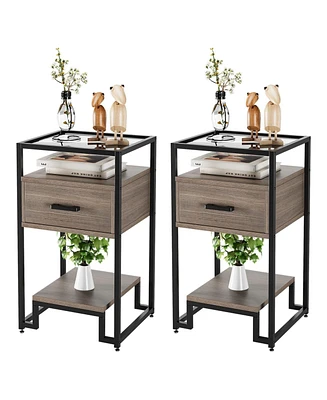 Nightstand Set of 2, Bed Side Table with Drawer, End Table for Bedroom, Living Room and Dorm, Easy Assembly