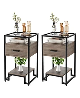 Nightstand Set of 2, Bed Side Table with Drawer, End Table for Bedroom, Living Room and Dorm, Easy Assembly