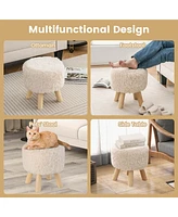 Round Footstool Ottoman Faux Fur Upholstered Footrest with Padded Seat