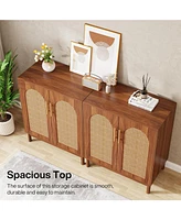 Tribesigns Set of 2 Accent Cabinet,59 Inch Rattan Sideboard Buffet Cabinet for Dining Room, Living Kitchen