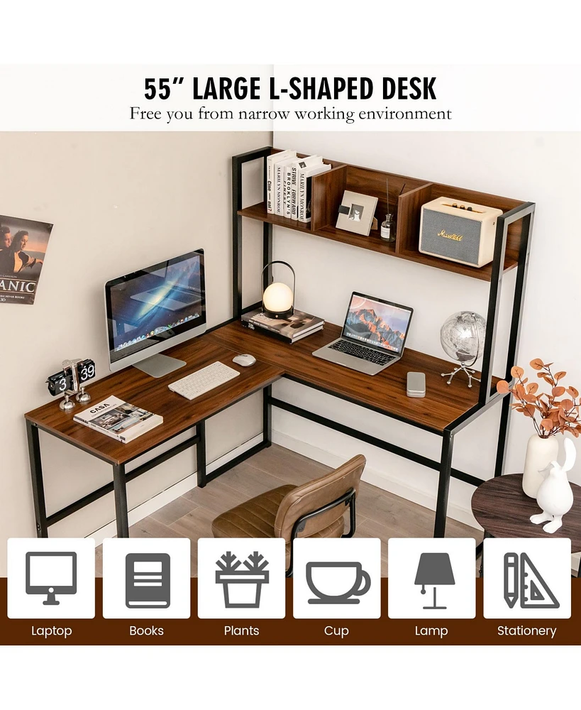 Gouun Reversible L-Shaped Corner Desk with Storage Bookshelf