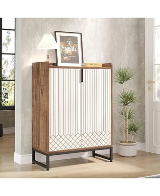 Tribesigns White 25 Pair Shoe Cabinets with Doors, 5-Tier Modern Shoe Storage Organizer Cabinet, Freestanding Wood Shoe Cabinet with Metal Frame for B