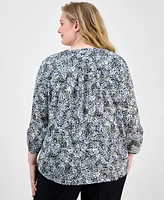 Ak Anne Klein Plus Printed Roll-Tab-Sleeve Tunic