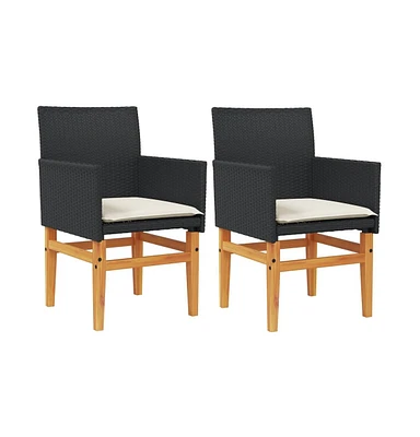 Patio Chairs with Cushions 2 pcs Poly Rattan&Solid Wood