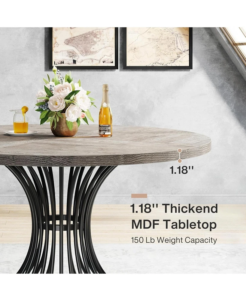Tribesigns Round Dining Table for 4 People, 47'' Wooden Dinning Room Table, Circle Kitchen Table, Industrial Dinner Table with Metal Base for Kitchen,