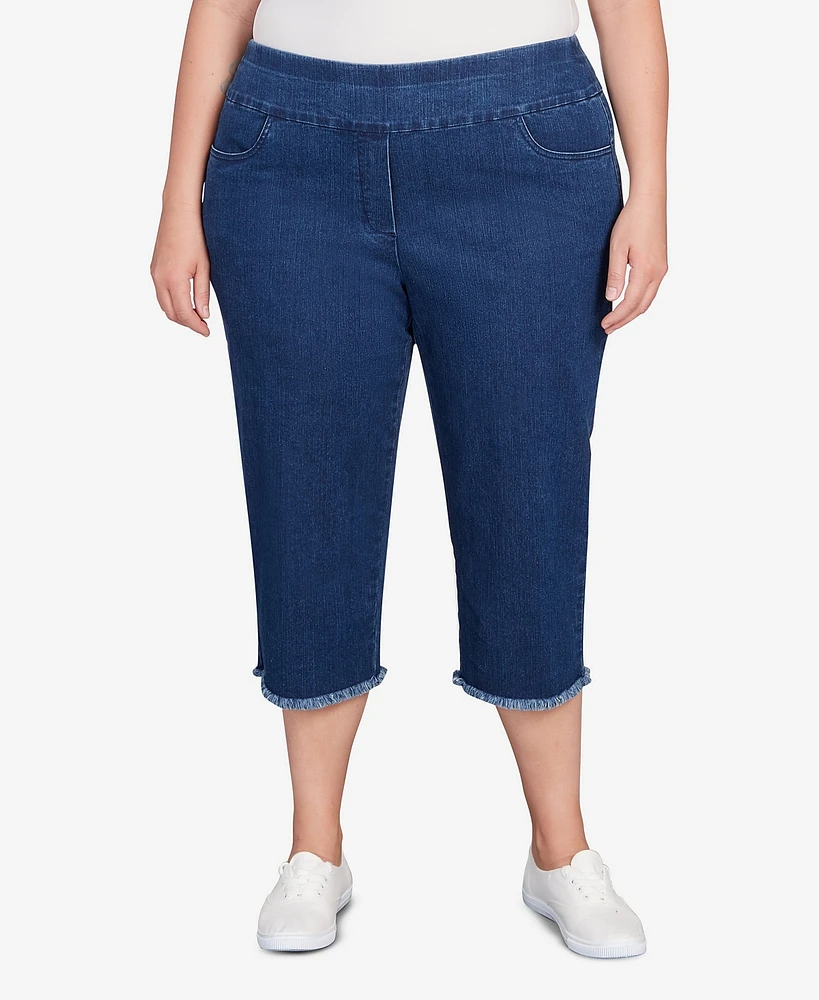 Alfred Dunner Plus Classic Black Denim Fringe Capri Pants