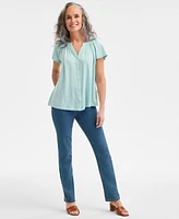 Style & Co Petite Button-Front Flutter-Sleeve Top
