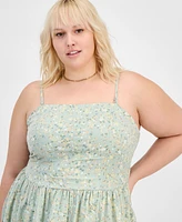 Derek Heart Trendy Plus Smocked Floral Bubble-Hem Dress