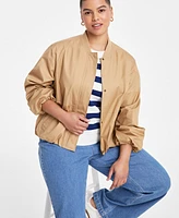 On 34th Trendy Plus Size Twill Bubble-Hem Bomber Jacket, Exclusively at Macy's