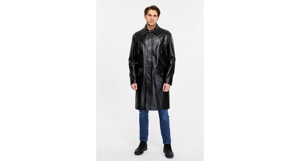 Furniq Uk Men's Leather Trenchcoat