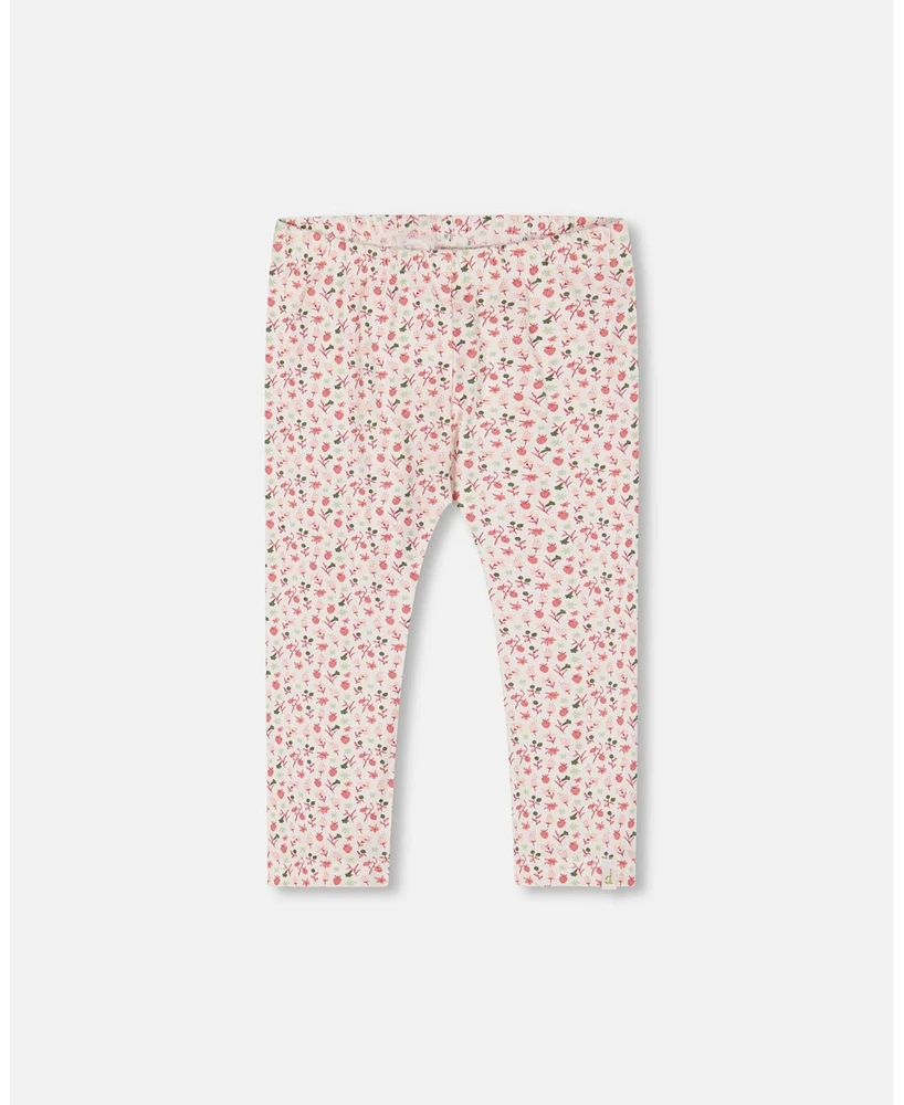 Deux par Deux Girl Printed Capri Legging Small Flowers On Cream Background - Toddler|Child