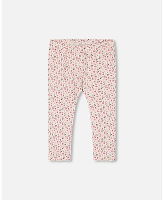 Deux par Deux Girl Printed Capri Legging Small Flowers On Cream Background - Toddler|Child