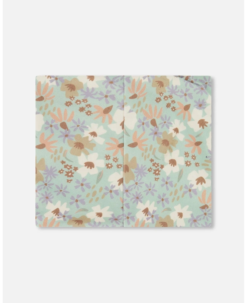 Deux par Deux Baby Girls Printed Neck Tube Small White Flowers On Turquoise And Lilac