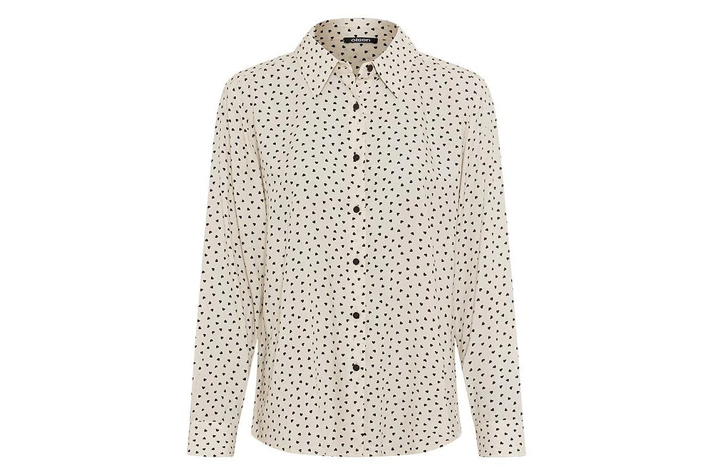 Olsen Women's Heart Print Button Front Shirt