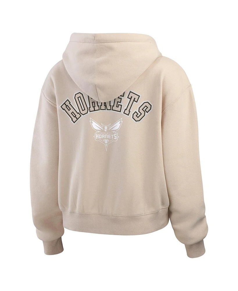 Wear by Erin Andrews Women's Tan Charlotte Hornets Tonal Felt Patch Full-Zip Hoodie
