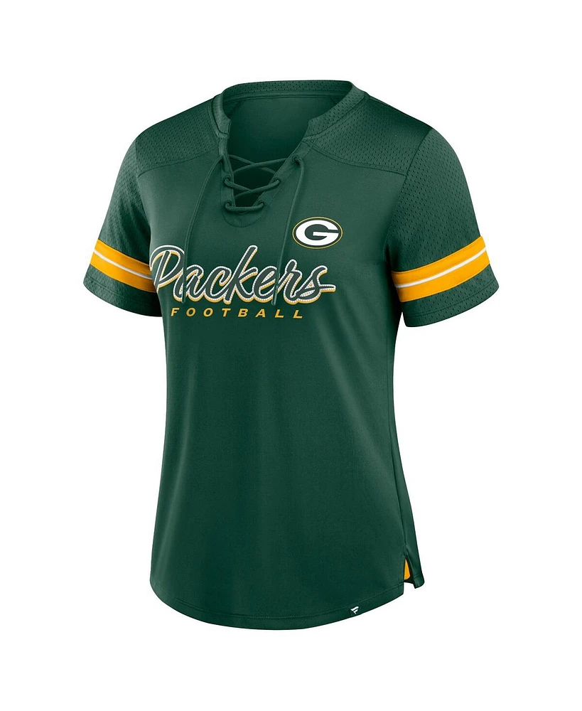 Fanatics Women's Green Bay Packers Play Script Lace-Up T-Shirt